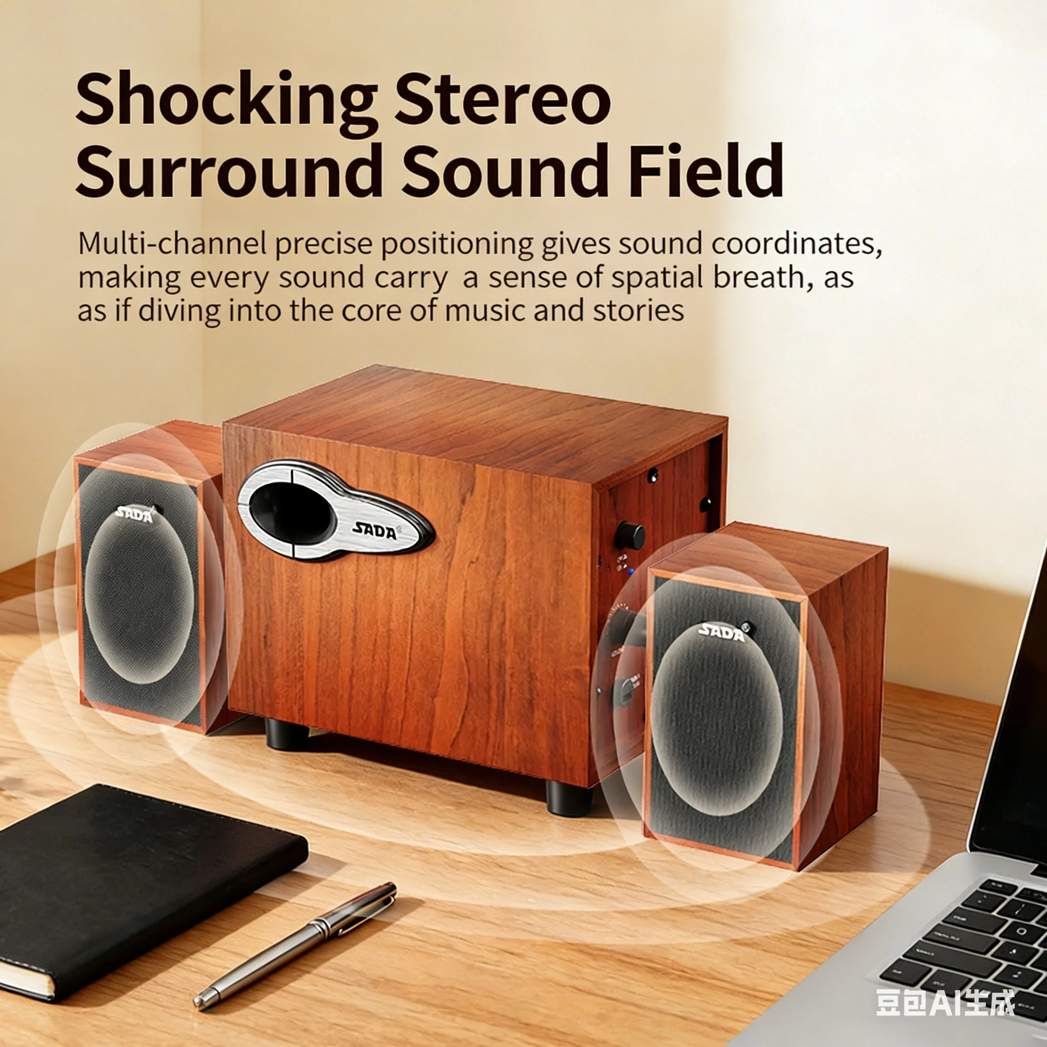 Gaming Speaker 2.1 - Haut-parleurs de bureau en bois 2.1